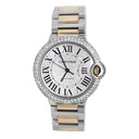 Cartier Ballon Bleu 36mm Steel 18K Yellow Gold Silver Dial Two Tone Unisex Watch Custom Diamond Bezel W6920047