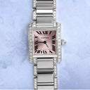 Cartier Tank Francaise Ladies 18k White Gold Watch with Factory Diamonds Pink Dial 2403