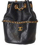 Chanel - Shiny Lambskin Quilted Chain Bucket Bag Black