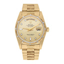 Rolex Day-Date 18238 36mm 18K Yellow Gold Watch Diamond Bezel Champagne Diamond Dial