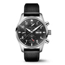 IWC Pilot IW388111 Chronograph Stainless Steel Case Black Leather Black Dial Watch 2024