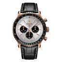 Breitling Navitimer B01 Chronograph RB0137241G1P1 46mm Silver Dial Bidirectional Rotating Bezel 18k Red Gold with Black Alligator Leather Strap Watch
