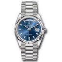 Rolex White Gold Day-Date 36 Watch Fluted Bezel 128239-0069 Blue Baguette Dial President Bracelet 2024