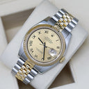 Rolex Datejust 36mm 116233 Two Tone Watch Champagne Roman Numeral Dial Jubilee Band Hidden Clasp