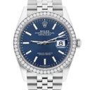 Rolex Datejust 36mm Steel Jubilee Blue Index Dial Diamond Bezel 126284RBR