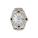Rolex Datejust 36mm Diamond Bezel & Shoulders White Mother of Pearl Diamond Dial Two Tone Jubilee Watch
