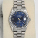 Rolex Datejust 31 White Gold Blue Roman Dial Ladies Watch Presidential Band with Diamond Bezel 68279