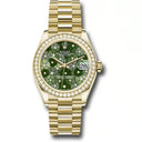 Rolex Datejust 31mm 278288RBR-0038 President Yellow Gold with Diamond set on Bezel Watch Green Floral Dial