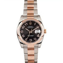 Rolex Datejust 36mm Steel & Rose Gold Smooth Bezel Oyster Bracelet Black Concentric Arabic Dial 116201