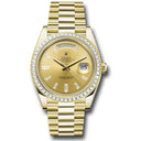 Rolex Yellow Gold Day-Date 40 Watch 228398TBR-0002 Baguette Diamond Bezel Champagne Baguette Diamond Dial President Bracelet 2024