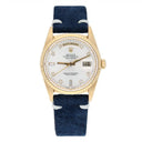 Rolex Day-Date 36 18238 18K Yellow Gold Watch Fluted Bezel Silver Diamond Face