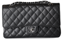 Elevate your style with the Authentic Chanel Classic Flap Bag – Medium Black Caviar, featuring diamond quilting and silver hardware.