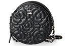 Chanel - Camellia Embossed Coin Purse Black Lambskin Silver Hardware (Pre-Owned)