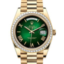 Rolex Day Date 228398tbr-0042 Baguette Bezel Yellow Gold Watch Green Ombre Roman Dial 2024