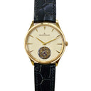Jaeger LeCoultre Master Ultra Thin Tourbillon Q1322410 Rose Gold with Black Leather Watch Beige Dial