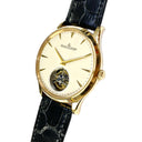 Jaeger LeCoultre Master Ultra Thin Tourbillon Q1322410 Rose Gold with Black Leather Watch Beige Dial