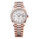 Rolex Day-Date 128345rbr-0028 36mm Rose Gold with Diamond Bezel Mother of Pearl Diamond Dial Watch 2024