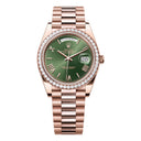 Rolex Day-Date 40mm Green Roman Dial President 228345rbr-0011 Rose Gold Watch Diamond Set on Bezel 2024