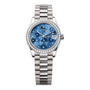 Rolex Datejust 31mm 278289rbr-0025 President White Gold With Diamond Bezel Watch Blue Floral Dial 2024