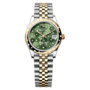Rolex Datejust 31mm 278343rbr-0032 Scattered Diamond Bezel Jubilee Steel and Yellow Gold Watch Green Floral Dial 2024