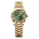 Rolex Yellow Gold Datejust 31 Watch 278278-0030 Fluted Bezel Green Diamond Six Dial - President Bracelet 2024