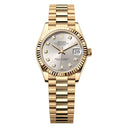 Rolex Datejust 31 278278-0034 Yellow Gold Silver Diamond Dial Fluted Bezel President Bracelet Watch
