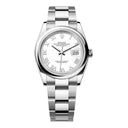 Rolex Steel Datejust 36 Domed Bezel 126200-0008 White Roman Dial Oyster Bracelet Watch 2024
