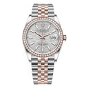 Rolex Datejust 36mm Jubilee 126281RBR-0021 Rose Gold & Stainless Steel With Diamond Bezel Watch Silver Fluted Motif Dial 2024