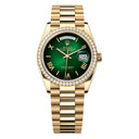 Rolex Day-Date 36mm 128348RBR-0068 Yellow Gold with Diamond Bezel & Green Roman Dial 2024