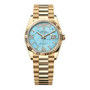 Rolex Day-Date 36mm 128238-0071 Yellow Gold Turquoise Roman Diamond Dial Presidential