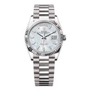 Rolex Day-Date 36 128239-0065 White Gold with White Mother of Pearl Diamond Dial