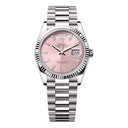 Rolex Day-Date 36mm 128239-0071 White Gold Watch Pink Opal Dial
