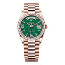 Rolex Day-Date 128345rbr-0068 36mm Green Aventurine Dial Rose Gold with Diamond Bezel