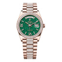 Rolex Day-Date 128345RBR-0069 36mm Green Aventurine Dial Rose Gold with Diamond Bezel & Bracelet