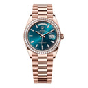 Rolex Day-Date 128345rbr-0083 36mm Blue-green Dial Rose Gold with Diamond Bezel Watch 2024