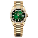 Rolex 36mm Day-Date 128348RBR-0035 Yellow Gold with Diamond Bezel & Green Diamond Dial 2024