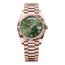 Rolex Rose Gold Day-Date 40 President Bracelet 228235-0025 Fluted Bezel Green Bevelled Roman Dial Watch 2024