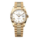 Rolex Yellow Gold Day-Date 40 Fluted Bezel 228238-0042 White Bevelled Roman Dial President Bracelet 2024