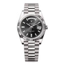 Rolex Day-Date 40 228239-0005 White Gold Watch Fluted Bezel Black Baguette Diamond Dial President Bracelet 2024