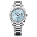 Rolex Day-Date M228396TBR-0003 36mm Platinum with Baguette Bezel Ice Blue Diamond Dial 2025