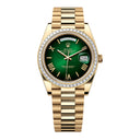 Rolex Day Date 228398tbr-0042 Baguette Bezel Yellow Gold Watch Green Ombre Roman Dial 2024