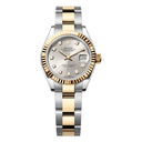Rolex Datejust 28 Steel and Yellow Gold Fluted Bezel 279173-0008 Silver Diamond Dial Oyster Bracelet Watch 2024