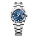 Rolex Datejust 36mm 126234-0058 Oyster Stainless Steel Watch Blue Fluted Motif Diamond Dial 2024