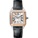 Cartier Santos-Dumont 38 mm Rose Gold Bezel And Steel Case Silver Dial Black Strap Watch 2024