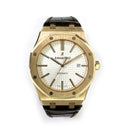 Audemars Piguet Royal Oak Silver Dial 41mm 15400OR.OO.D088CR.01 Rose Gold Brown Leather Watch 2012