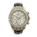 Rolex Daytona Diamond Bezel White MOP Dial 40mm 116599RBR White Gold Black Leather Watch 2013
